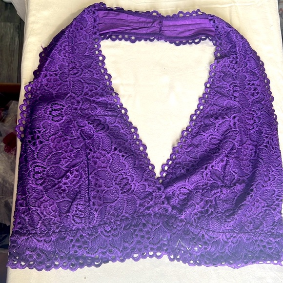 PLUS PURPLE LACE HALTER STRETCH BRALETTE 1X 2X 3X - Picture 2 of 15